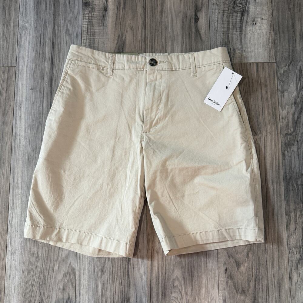 Goodfellow & Co Men’s Flat Front Shorts Size 28 Beige Stretch 9” Inseam NWT